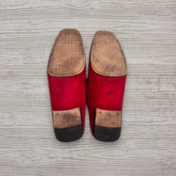 Burberry Handmade Red Suede Loafers EU 40 Square Toe Slip-On Moccasins Stripe - Picture 10 of 10